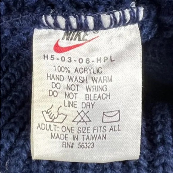 Vintage 90s Nike Mini Swoosh Ribbed Knit Cuff Beanie Navy/Yellow U Michigan OSFA - Picture 3 of 4